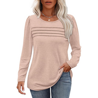 Damen Langarmshirt mit Rundhalsausschnitt und Falten-Design-Khaki-M-Luzern Mode