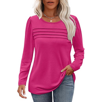 Damen Langarmshirt mit Rundhalsausschnitt und Falten-Design-Rosa-M-Luzern Mode