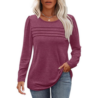Damen Langarmshirt mit Rundhalsausschnitt und Falten-Design-Rot-M-Luzern Mode