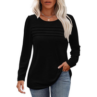 Damen Langarmshirt mit Rundhalsausschnitt und Falten-Design-Schwarz-M-Luzern Mode