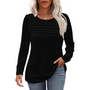 Damen Langarmshirt mit Rundhalsausschnitt und Falten-Design-Schwarz-M-Luzern Mode
