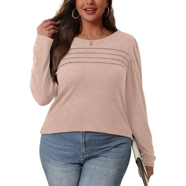 Damen Langarmshirt mit Rundhalsausschnitt und Falten-Design-Luzern Mode