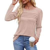 Damen Langarmshirt mit Rundhalsausschnitt und Falten-Design-Luzern Mode