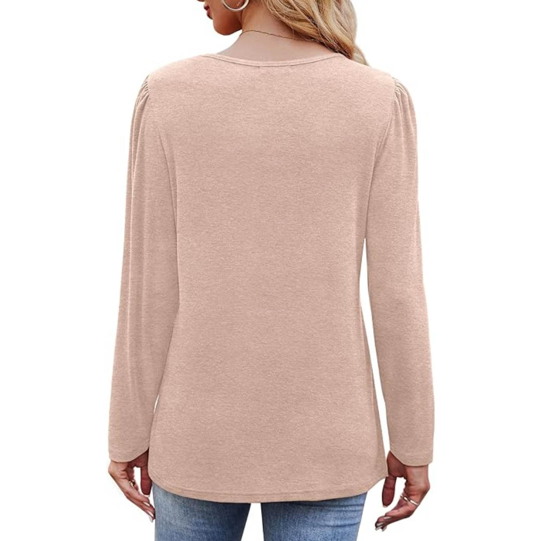 Damen Langarmshirt mit Rundhalsausschnitt und Falten-Design-Luzern Mode