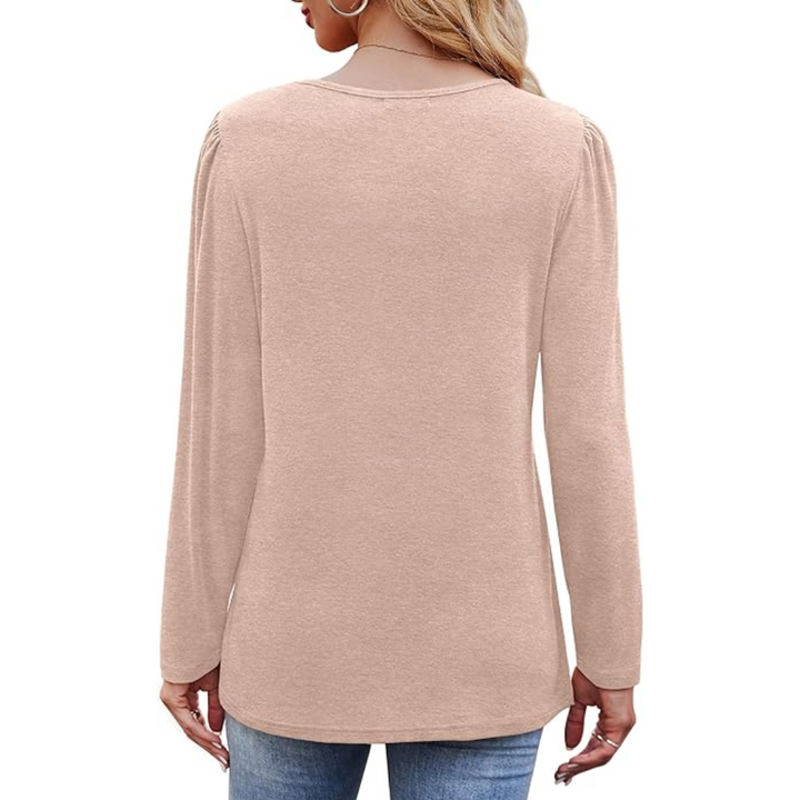 Damen Langarmshirt mit Rundhalsausschnitt und Falten-Design-Luzern Mode