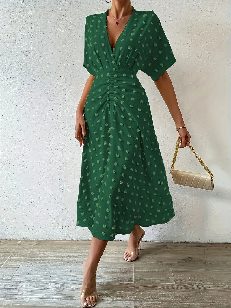 Elegantes Damenkleid mit V-Ausschnitt und Raffung Design-Luzern Mode