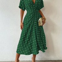 Elegantes Damenkleid mit V-Ausschnitt und Raffung Design-S-Dunkelgrün-Luzern Mode