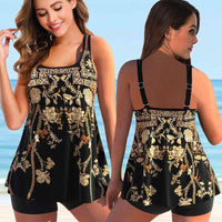 Tankini | Übergröße | Ärmellos | 2-teilig | Figurbetont | Bunt-Gelb-S-Luzern Mode