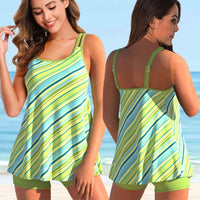 Tankini | Übergröße | Ärmellos | 2-teilig | Figurbetont | Bunt-Grün-S-Luzern Mode