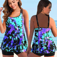 Tankini | Übergröße | Ärmellos | 2-teilig | Figurbetont | Bunt-Lila-S-Luzern Mode