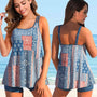 Tankini | Übergröße | Ärmellos | 2-teilig | Figurbetont | Bunt-Maritimes Thema-S-Luzern Mode