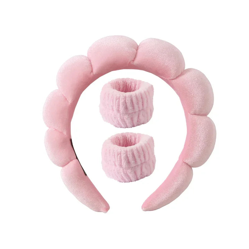 Spa Kopfbedeckungsset | Mit Handgelenkbändern | Weich | Einfarbig | Einheitsgröße-Rosa-Luzern Mode