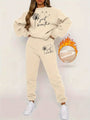 Damen Jogginganzug mit Aufdruck "Just Breathe"-Beige-S-Luzern Mode