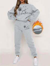 Damen Jogginganzug mit Aufdruck "Just Breathe"-Grau-S-Luzern Mode