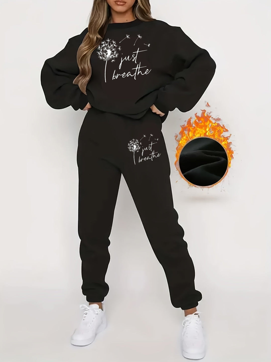 Damen Jogginganzug mit Aufdruck "Just Breathe"-Zwart-S-Luzern Mode