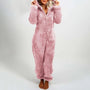 Damen Plüsch Winter Overall Pyjama mit Kapuze und Reißverschluss-Hellrosa-S-Luzern Mode