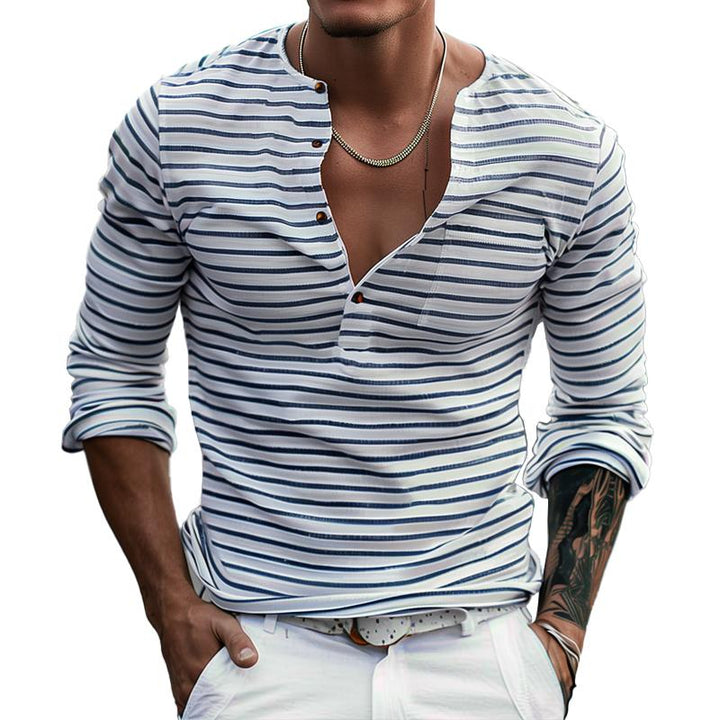 Gestreiftes Henley-Shirt mit langen Ärmeln – Dorian