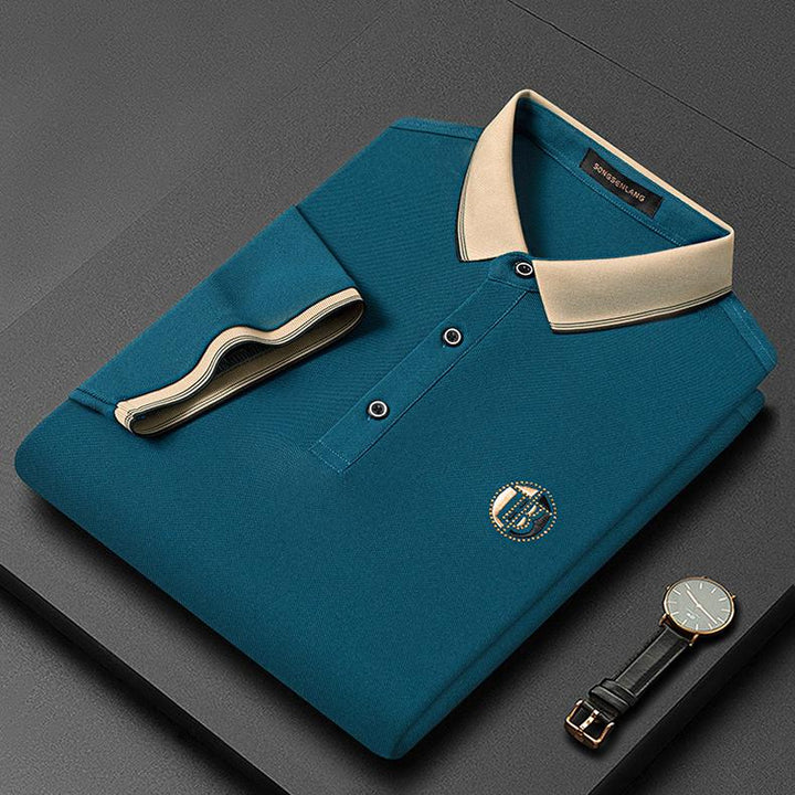 Herren Polohemd mit Stickerei - Elegantes Design-Blau-S-Luzern Mode