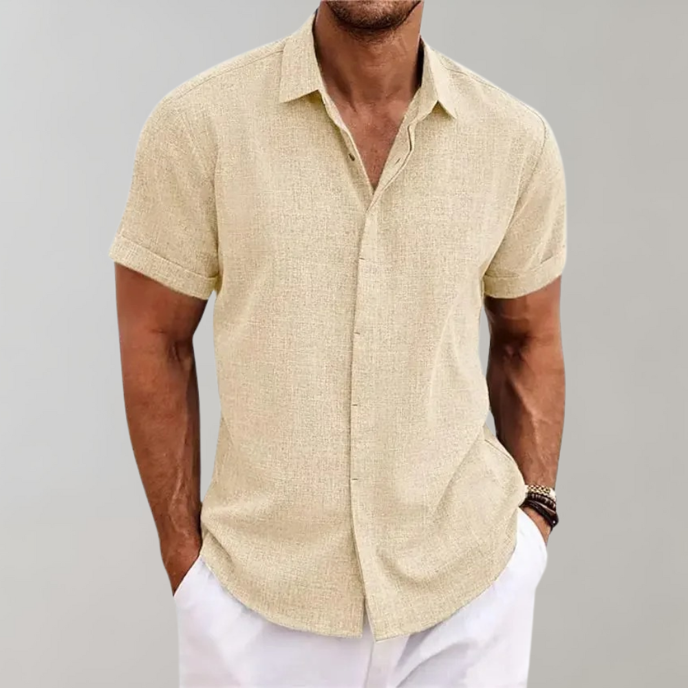 Herren Leinenhemd Kurzarm Sommer Freizeitmode 2023-Aprikose-S-Luzern Mode