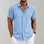 Herren Leinenhemd Kurzarm Sommer Freizeitmode 2023-Blau-S-Luzern Mode