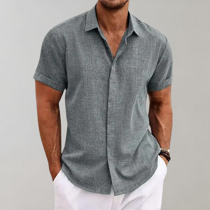 Herren Leinenhemd Kurzarm Sommer Freizeitmode 2023-Grau-S-Luzern Mode