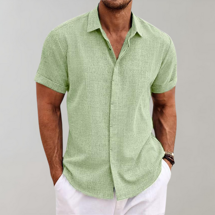 Herren Leinenhemd Kurzarm Sommer Freizeitmode 2023-Grün-S-Luzern Mode