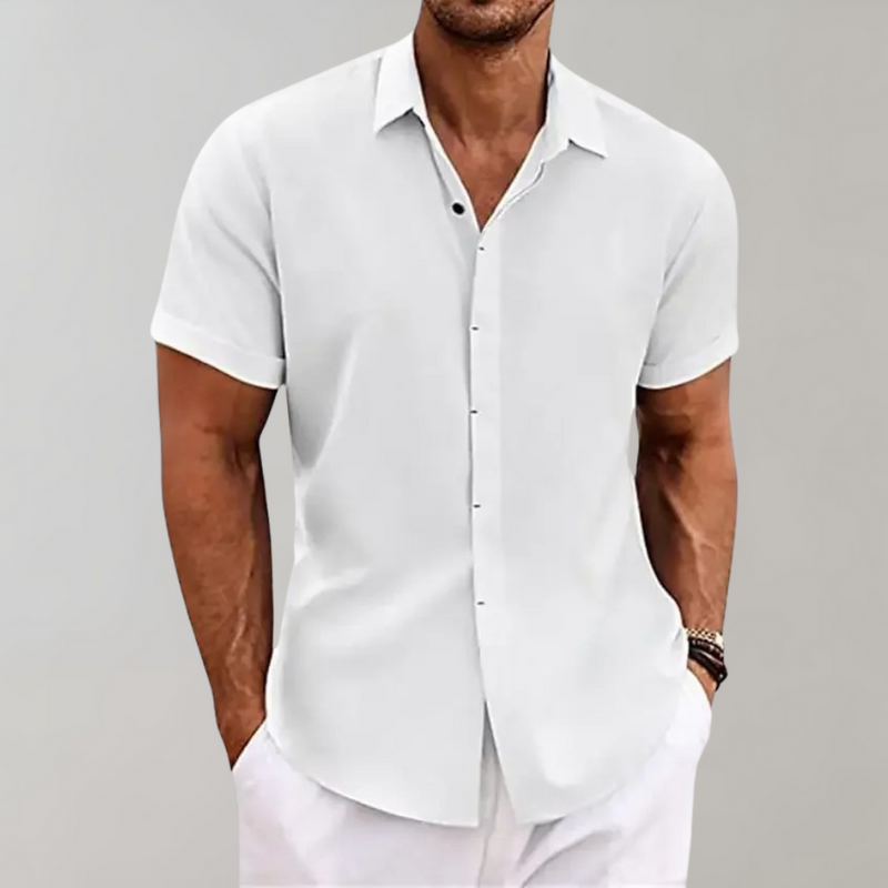 Herren Leinenhemd Kurzarm Sommer Freizeitmode 2023-Weiß-S-Luzern Mode