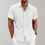 Herren Leinenhemd Kurzarm Sommer Freizeitmode 2023-Weiß-S-Luzern Mode