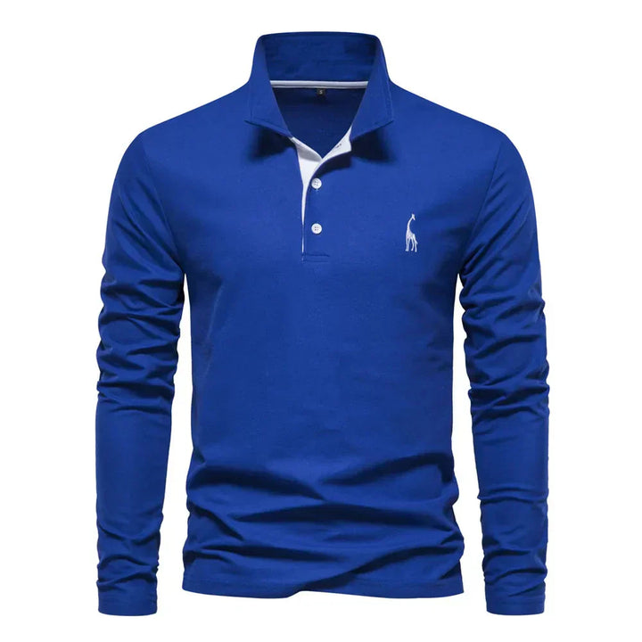 Herren Langarm Poloshirt mit Stickerei - Freizeitmode-Blau-S-Luzern Mode