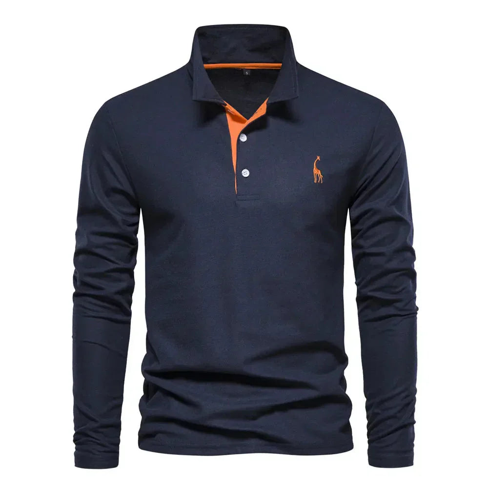 Herren Langarm Poloshirt mit Stickerei - Freizeitmode-Dunkelblau-S-Luzern Mode