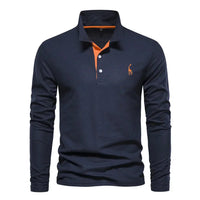 Herren Langarm Poloshirt mit Stickerei - Freizeitmode-Dunkelblau-S-Luzern Mode
