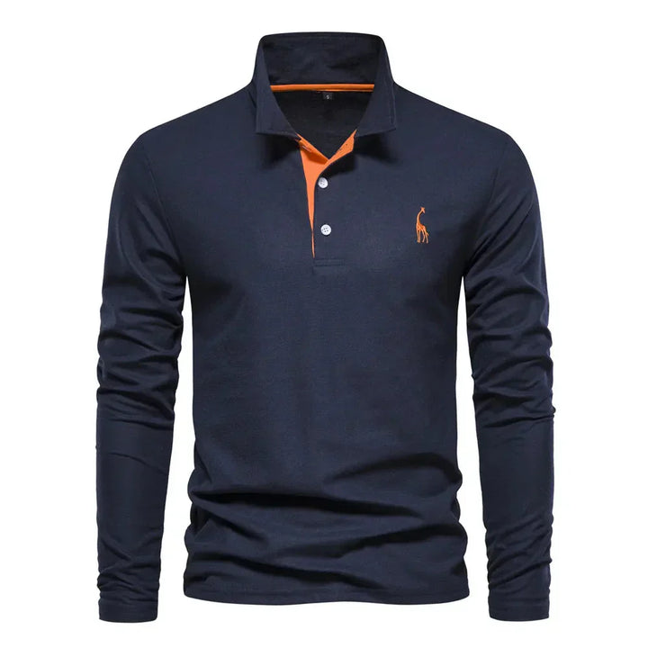 Herren Langarm Poloshirt mit Stickerei - Freizeitmode-Dunkelblau-S-Luzern Mode