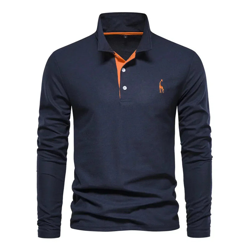 Herren Langarm Poloshirt mit Stickerei - Freizeitmode-Dunkelblau-S-Luzern Mode