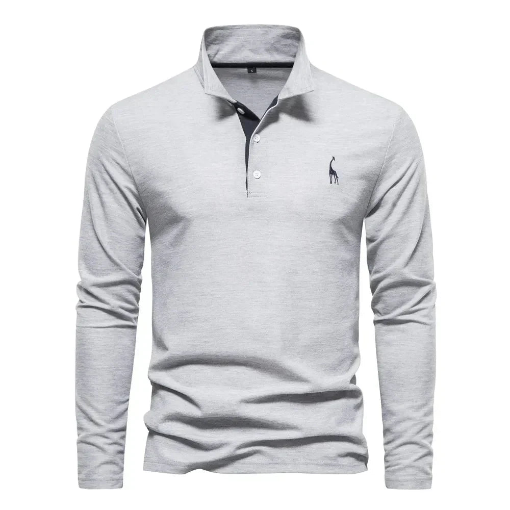 Herren Langarm Poloshirt mit Stickerei - Freizeitmode-Grau-S-Luzern Mode