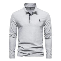 Herren Langarm Poloshirt mit Stickerei - Freizeitmode-Grau-S-Luzern Mode