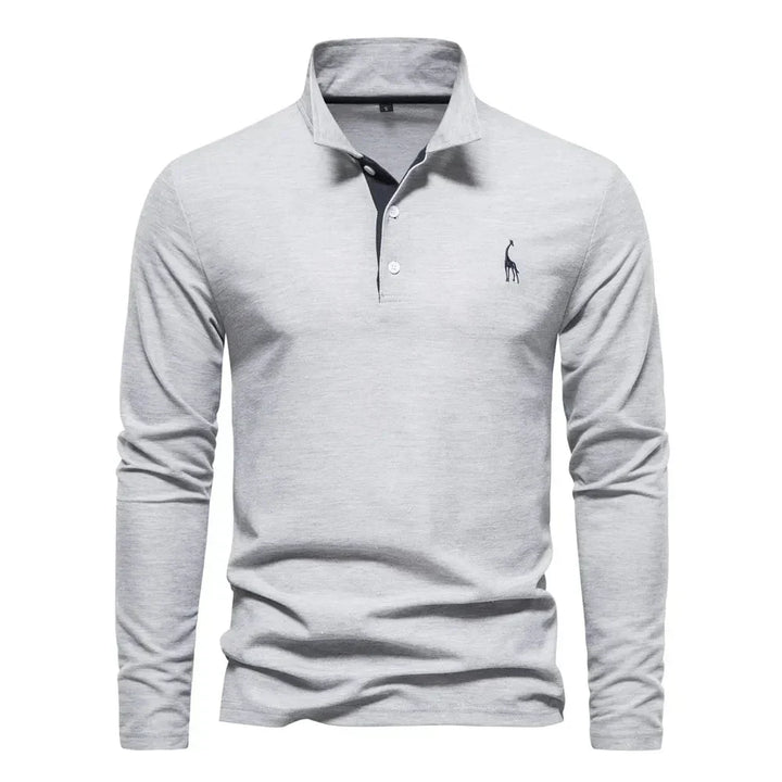 Herren Langarm Poloshirt mit Stickerei - Freizeitmode-Grau-S-Luzern Mode