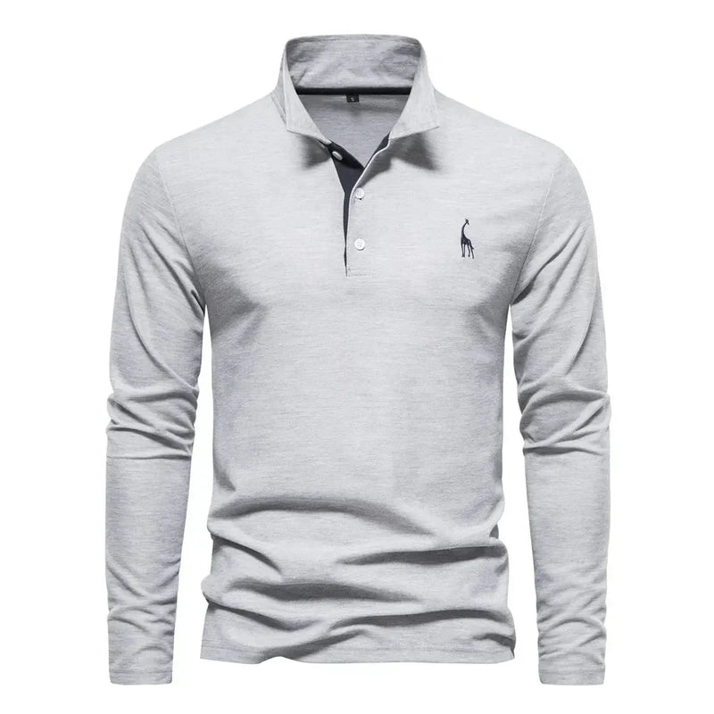 Herren Langarm Poloshirt mit Stickerei - Freizeitmode-Grau-S-Luzern Mode