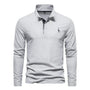 Herren Langarm Poloshirt mit Stickerei - Freizeitmode-Grau-S-Luzern Mode