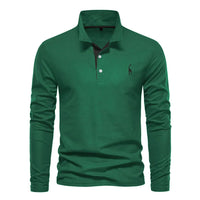 Herren Langarm Poloshirt mit Stickerei - Freizeitmode-Grün-S-Luzern Mode
