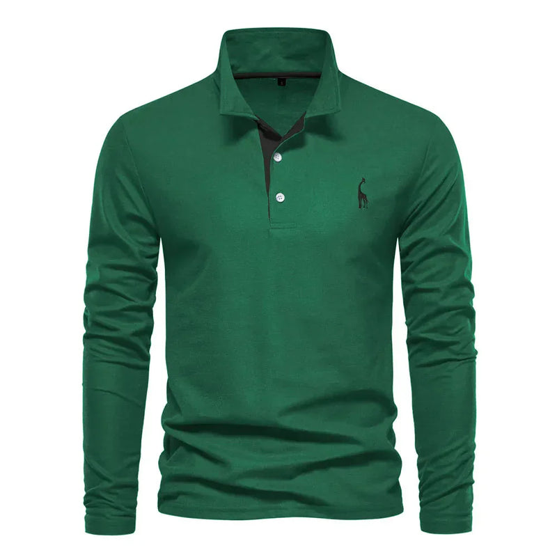 Herren Langarm Poloshirt mit Stickerei - Freizeitmode-Grün-S-Luzern Mode