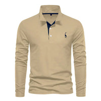Herren Langarm Poloshirt mit Stickerei - Freizeitmode-Kaki-S-Luzern Mode