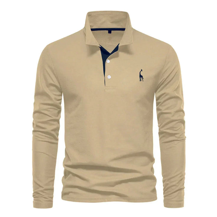 Herren Langarm Poloshirt mit Stickerei - Freizeitmode-Kaki-S-Luzern Mode