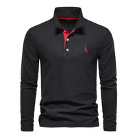 Herren Langarm Poloshirt mit Stickerei - Freizeitmode-Schwarz-S-Luzern Mode