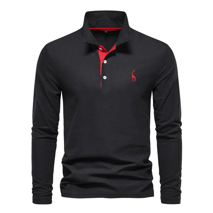 Herren Langarm Poloshirt mit Stickerei - Freizeitmode-Schwarz-S-Luzern Mode