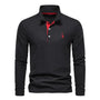 Herren Langarm Poloshirt mit Stickerei - Freizeitmode-Schwarz-S-Luzern Mode