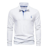 Herren Langarm Poloshirt mit Stickerei - Freizeitmode-Weiß-S-Luzern Mode
