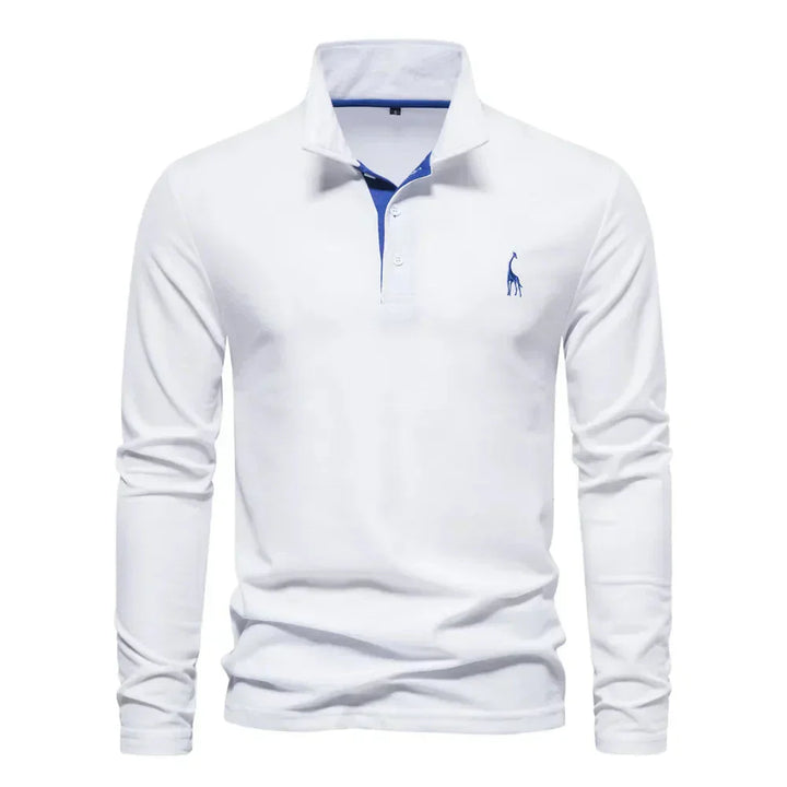Herren Langarm Poloshirt mit Stickerei - Freizeitmode-Weiß-S-Luzern Mode