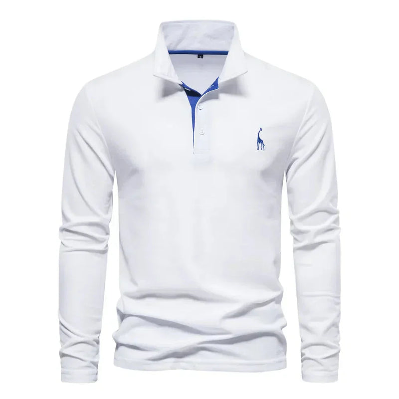 Herren Langarm Poloshirt mit Stickerei - Freizeitmode-Weiß-S-Luzern Mode