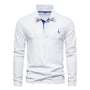 Herren Langarm Poloshirt mit Stickerei - Freizeitmode-Weiß-S-Luzern Mode