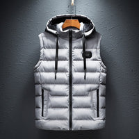 Gepolsterte Herren-Weste | Kapuze | Ärmelos | Reißverschluss | Taschen-Grau-S-Luzern Mode